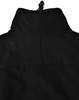 A black men's softshell high-tech jacket with a high collar and adjustable toggle at the back. It has a logo.