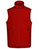 A red men's softshell hi-tech vest featuring a high collar and zippered front, with side pockets and a logo.