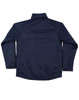 A navy blue men's chalet jacket with a simple design and a logo on the back.