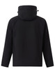A black men's softshell full zip hoodie featuring a hood and a sleek design. Includes a logo.
