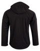 A black softshell full zip hoodie for kids, featuring a hood and a simple design with a logo.