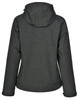 A dark grey ladies' softshell full zip hoodie with a hood and a subtle texture. Features a logo on the back.
