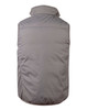 A grey versatile vest with a high collar and a padded design, featuring a logo on the back.
