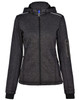 A ladies' fleece jacket in heather grey with a hood, featuring zippered pockets and a logo.