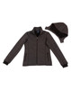A ladies' heather grey bonded fleece jacket with a detachable hood and styled zip pockets.