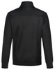 A black men's jacquard fleece jacket with a high collar and a smooth finish, featuring a logo on the back.