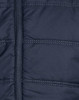 A navy blue unisex sustainable seamless parka jacket featuring a zip fastening and quilted texture.