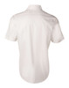 A plain white short-sleeve button-up shirt featuring a self-stripe pattern on the fabric.