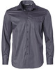 A men's long-sleeve button-up shirt in a dark grey dobby striped pattern, featuring a pocket and collar.
