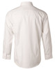 A white long sleeve button-up shirt featuring a mini herringbone pattern and a back yoke for structure.