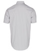A men's short-sleeve button-up shirt in light grey with a subtle ticking stripe pattern and collar.