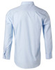 Men's long sleeve button-up shirt in light blue with pin stripes, featuring a collar and button cuffs.
