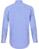 A blue and white gingham check men's roll-up long sleeve shirt, featuring a button-up design and a branding logo.
