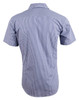 Men's short-sleeve button-up shirt in a blue and white two-tone check pattern, featuring a branded logo.
