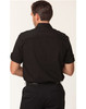 A men's short sleeve military shirt in black, featuring a button-up design and rolled sleeves. It has a logo.