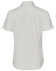 A short-sleeved ladies' shirt in light grey with a button-up front and a logo. Features a dobby striped design.