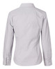 A button-up women's shirt featuring fine stripes in light grey, showcasing a classic collar and long sleeves.