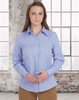 A black and white gingham check roll-up long sleeve shirt with a button-up design, featuring a logo on the garment.