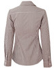 A women's long-sleeve roll-up shirt featuring a brown and white gingham check pattern, with a fitted design and a collar.