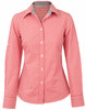 A red and white gingham check roll-up long sleeve shirt with a button-up front and a collar.