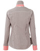 A women's roll-up long sleeve shirt featuring a black and white gingham check pattern with contrasting pink cuffs.
