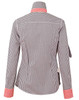 A women's roll-up long sleeve shirt in black and white gingham check with orange accents on the collar and cuffs.