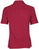 A red short sleeve overblouse with a collared neckline and a textured fabric. It features a logo on the back.