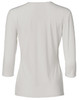 A light grey, mid sleeve knit top with a sleek back design. The shirt features a small logo.