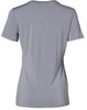 A light grey ladies' V-neck short sleeve knit shirt featuring a simple, sleek design and a logo.