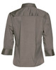 A women's 3/4 sleeve military shirt in olive green, featuring a collared neck and a back yoke. It has a logo.