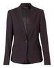 A women's cropped blazer in a deep brown hue with a one-button closure and two front pockets. Features a sleek design.