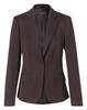 A women's cropped blazer in dark brown with a single button, featuring a sleek, tailored design.