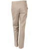 Men's chino pants in beige, featuring a tailored fit and rear pockets, with a logo on the waistband.