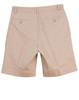 Beige men's chino shorts featuring two back pockets and belt loops. The shorts have a clean, tailored look.