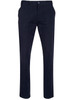 Men's dark navy chino pants with a classic fit, featuring belt loops and a logo. Ideal for smart-casual wear.