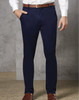 Men's Boston Chino Pants in navy, featuring a slim fit and pockets, paired with a belt and a white shirt.