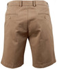 Men's stretch cotton chino shorts in a khaki colour, featuring back pockets and a waist adjuster, with branding present.