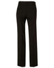 Black women's low rise pants in a wool stretch fabric, featuring a straight-leg cut and rear pockets.