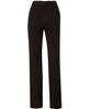 Black women's utility pants featuring a flexi waist and made from a poly/viscose stretch fabric.