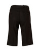 Back view of women's knee-length black dress shorts in poly/viscose stretch, featuring a button and pocket detail.