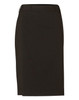 A women's mid-length pencil skirt in dark wool stretch fabric, featuring a sleek design and a waistband.