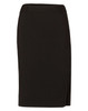 A women's mid-length lined pencil skirt in black wool stretch, featuring a sleek design and waistband.