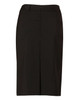 A black mid-length lined pencil skirt made from wool stretch fabric, featuring a zip closure and belt loops.