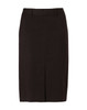 A women's mid-length pencil skirt in black, featuring a lined design and a back zip closure.