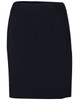 A black ladies' utility skirt with a sleek, tailored design and a waistband. It features a logo on the garment.