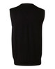 A black men's 100% Merino wool V-neck vest, featuring a sleeveless design and a fitted bottom.