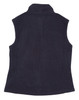 A navy blue ladies' bonded polar fleece vest with a high collar and no sleeves. It features a branding logo.