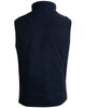 A navy unisex reversible vest with a high collar and no sleeves, featuring a logo.