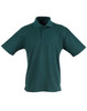 A green children's polo shirt featuring a classic collar and short sleeves. It has a logo on the chest.