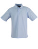 A light blue children's traditional polo shirt featuring a collar and short sleeves, with a logo on the front.